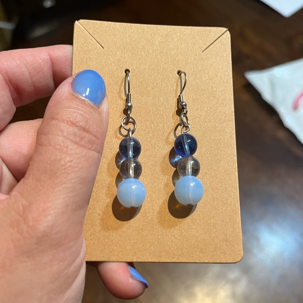 Elegant Blue and Silver Beaded Earrings